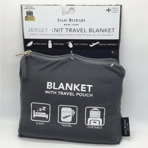 Isaac Mizrahi Travelers 2 Piece Set Knit Blanket + Bag Gray Tan Black Modern NEW